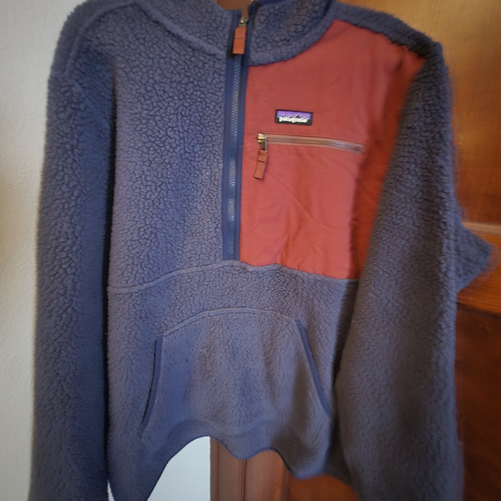Mens Patagonia Fleece Jacket - Blue and Rust